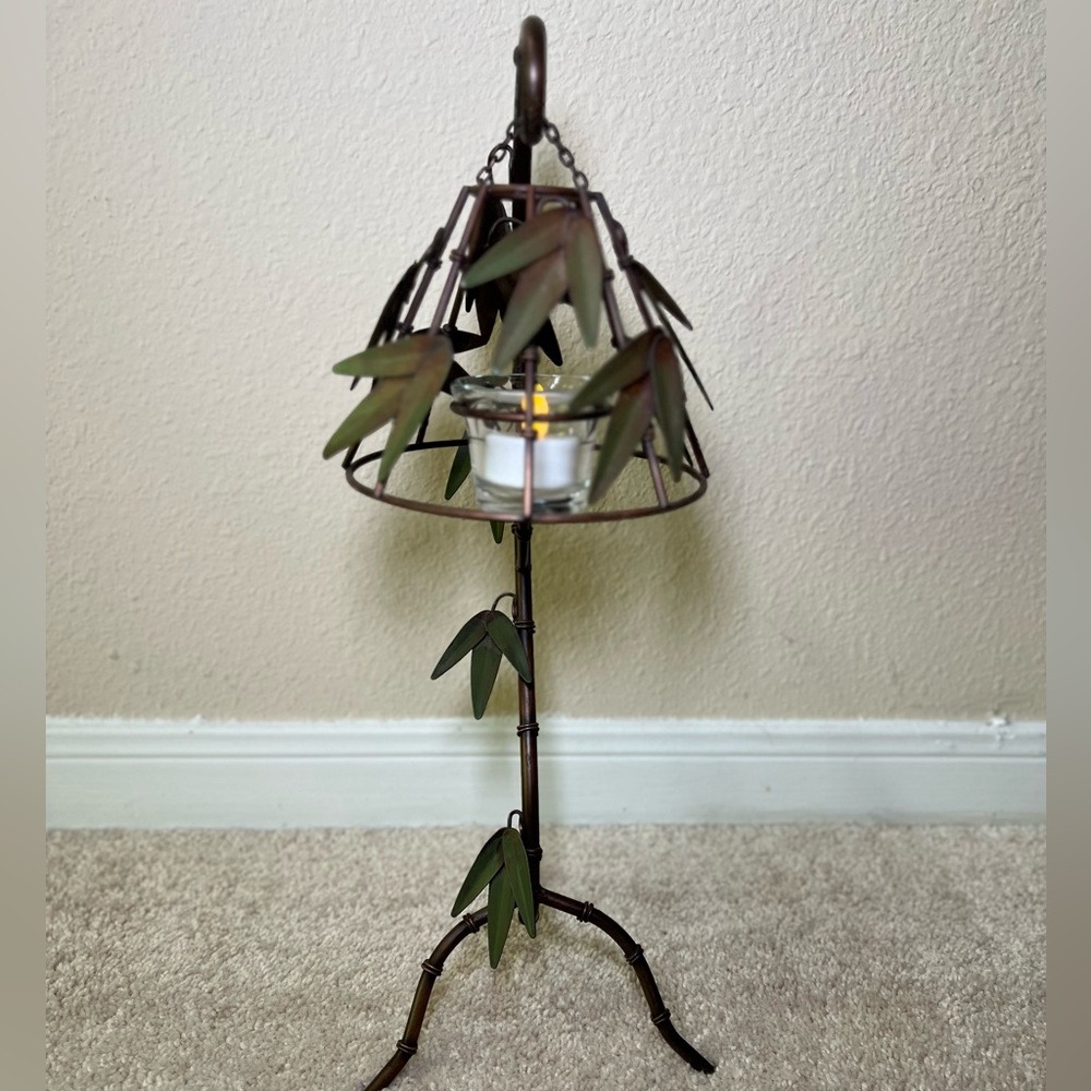 Vintage Metal Bamboo Tree Lantern Candle Holder Tropical Beach Vibe Rustic - Picture 3 of 10